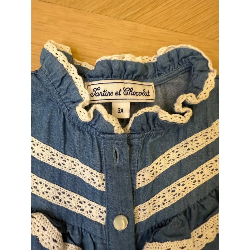 Tartine Et Chocolat - Girls Denim Jumpsuit - Size 3A - Picture 5 of 7